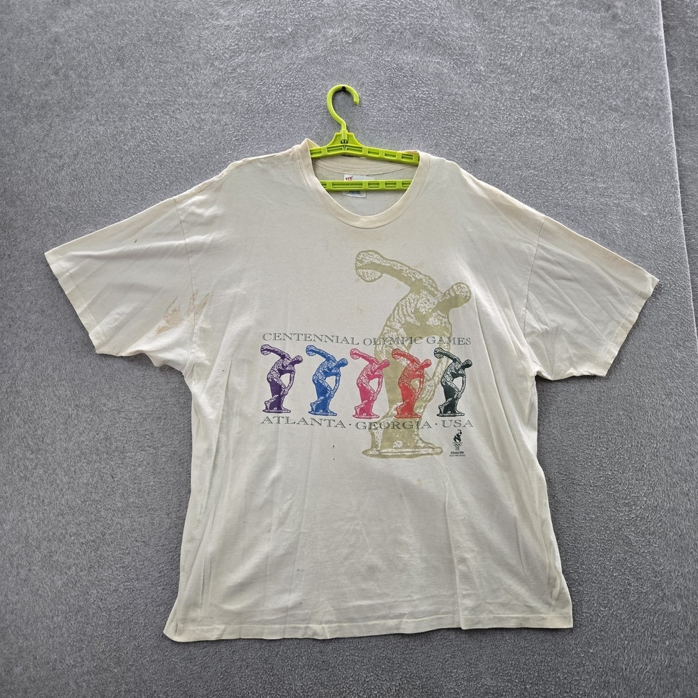 VINTAGE Olympics Men Shirt XXL 90s 1996 Atlanta Georgia USA Short Sleeve READ